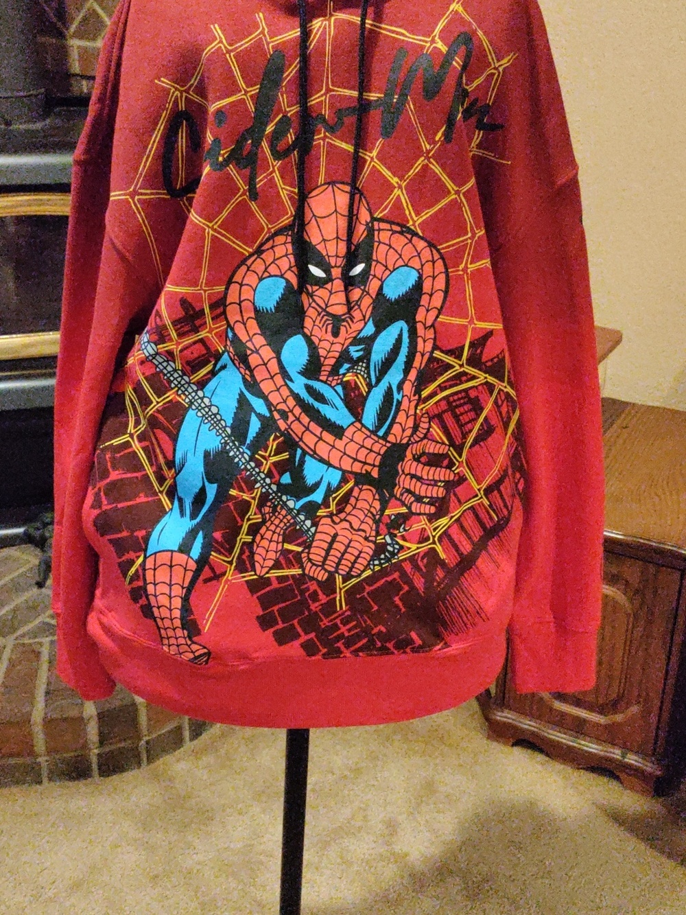Marvel Men’s Red Spider-Man Graphic Hoodie with Blue Accents